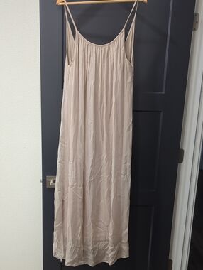 Rosemarine Made In Italy Women's Open Back Cream Slip Maxi Dress Silk Blend L
